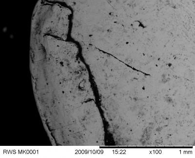 On the left side is the beveled edge of the pellet face.